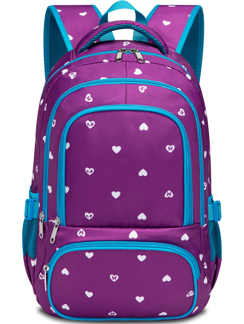 BLUEFAIRY Kids Backpack for Girls Primary Elementary School Bag Bookbag for Childs Book Bag Mochilas Escolares para NiÃƒÂ±as de 4-6 Back to School Cute Gifts 17" Heart Print/Purple - Image 1